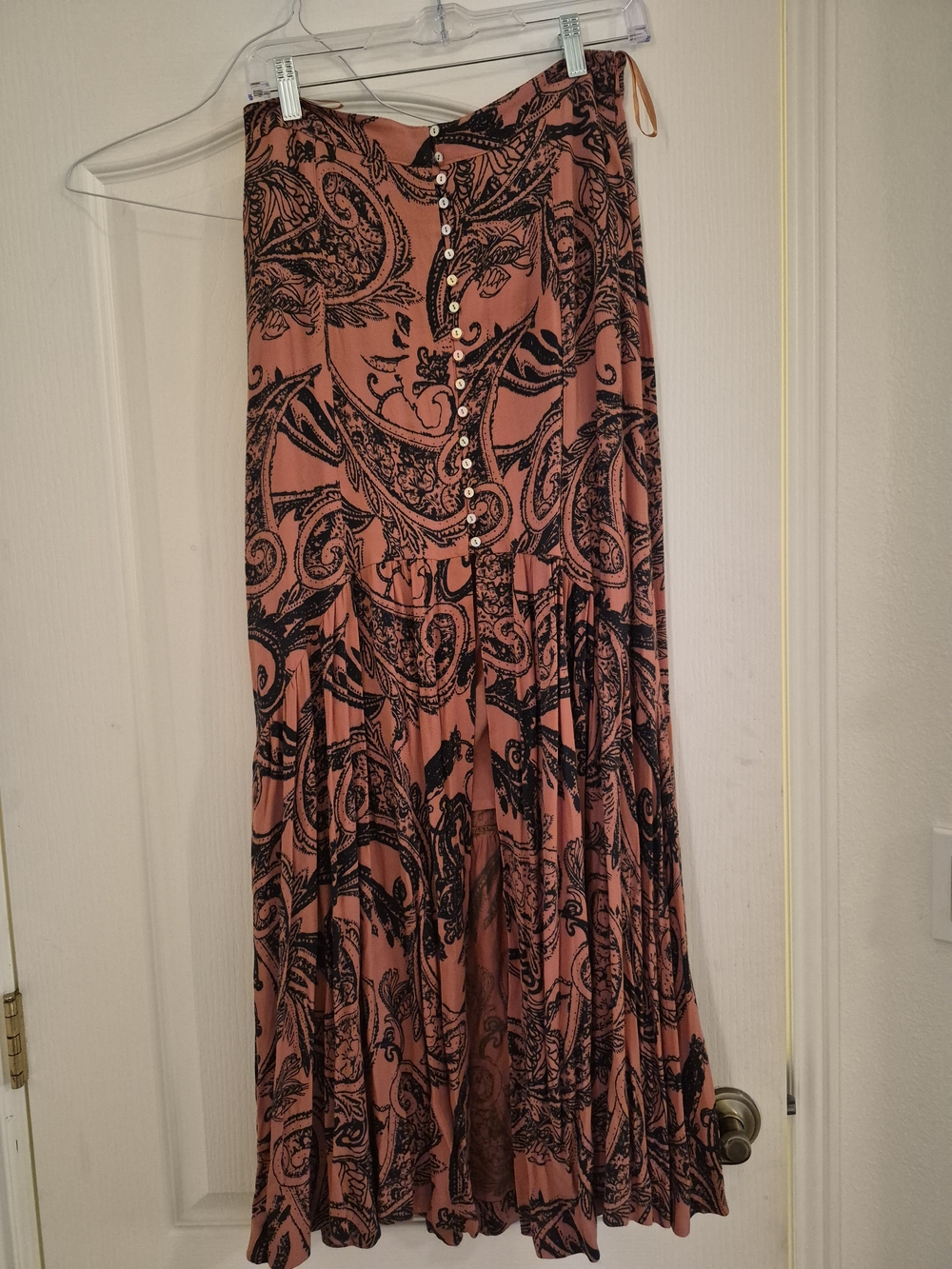Women's Paisley Button-Front Maxi Skirt - Dusty Rose/navy. Free People